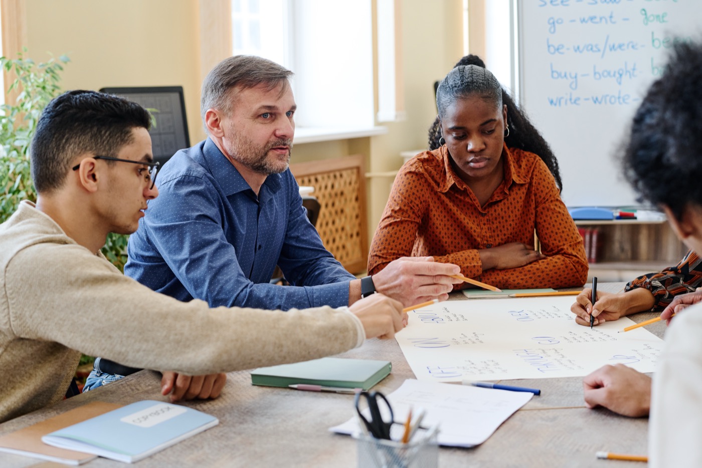 Project team working through a schedule together