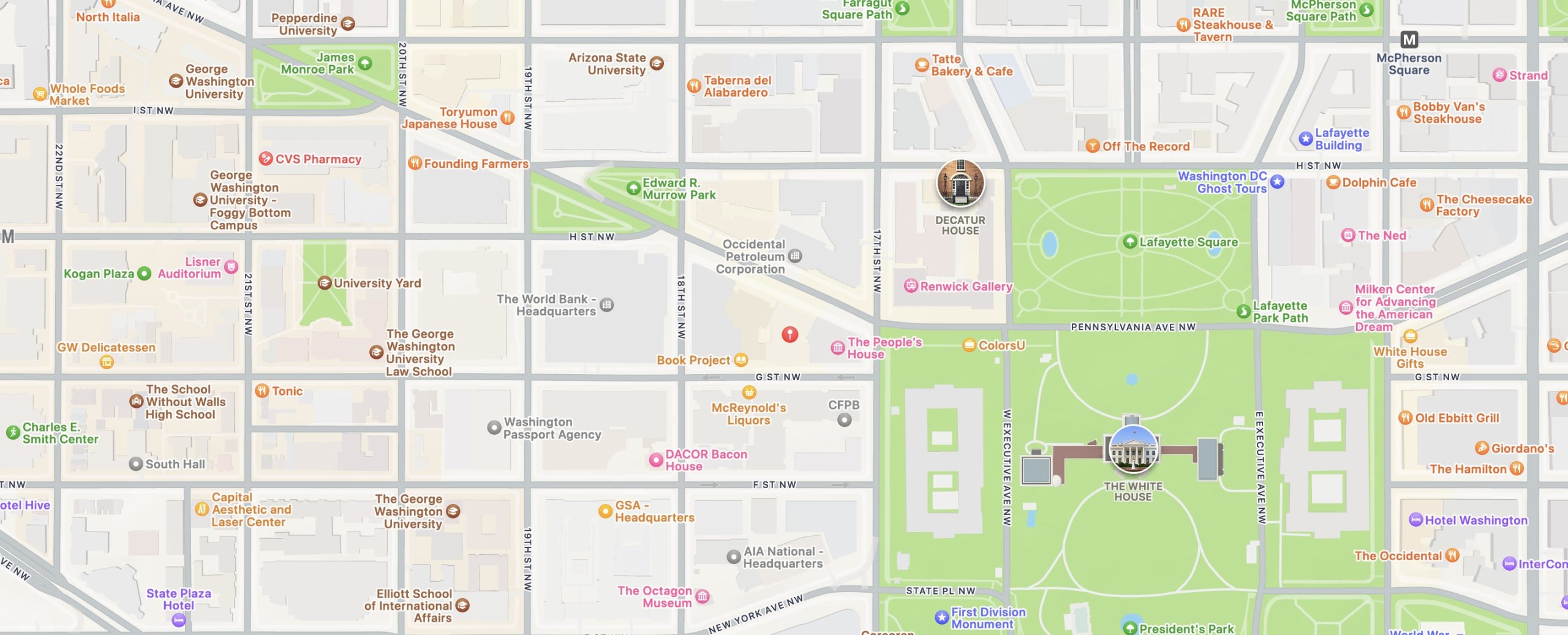 Map showing the Washington DC office on Pennsylvania Avenue