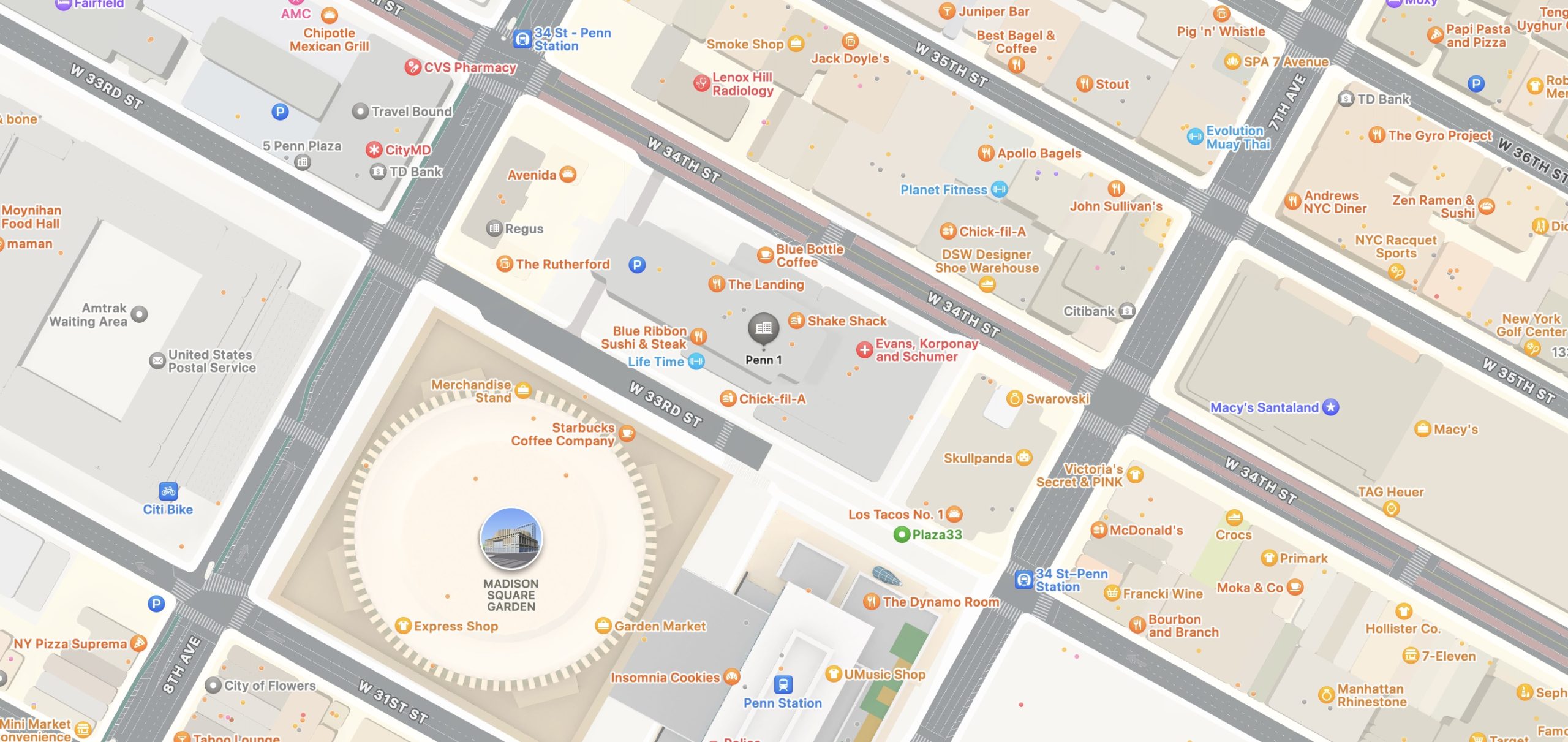 Map showing the New York office near Penn Station